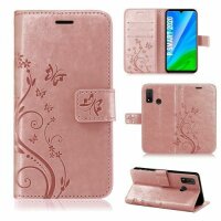 Huawei Handy Tasche Handyhülle Schutz Hülle Blumen Flip Cover Buch Case Etui Huawei P Smart 2020 Rosegold