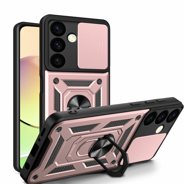 Outdoor Panzer Hülle für Samsung Galaxy S24 mit Kameraschutz Ringhalter Bumper Rosegold