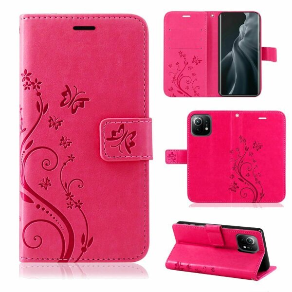 Xiaomi Handy Tasche Handyhülle Schutz Hülle Blumen Flip Cover Wallet Case Etui Xiaomi Mi 11 5G Pink
