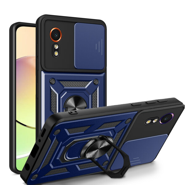 Outdoor Panzer Hülle für Samsung Galaxy Xcover 7 mit Kameraschutz Ringhalter Bumper Blau
