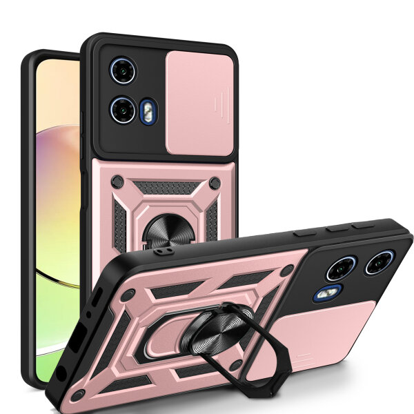 Outdoor Panzer Hülle Motorola Moto G04 G24 E14 Handyhülle mit Kameraschutz Ringhalter Rosegold