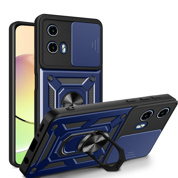 Outdoor Panzer Hülle Motorola Moto G04 G24 E14 Handyhülle mit Kameraschutz Ringhalter Blau