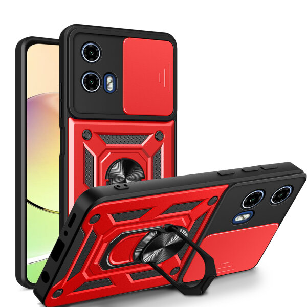 Outdoor Panzer Hülle Motorola Moto G04 G24 E14 Handyhülle mit Kameraschutz Ringhalter Rot