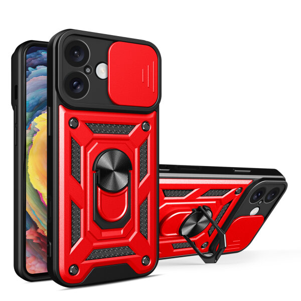 Handyhülle für Apple iPhone 16 – Ring Panzer Case Rot