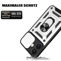 Handyhülle für Apple iPhone 16 – Ring Panzer Case Silber