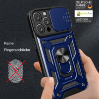 Panzer Hülle iPhone 16 Pro Handyhülle Kameraschutz Ringhalter Blau