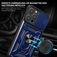 Panzer Hülle iPhone 16 Pro Handyhülle Kameraschutz Ringhalter Blau
