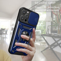 Panzer Hülle iPhone 16 Pro Handyhülle Kameraschutz Ringhalter Blau