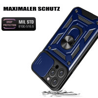 Panzer Hülle iPhone 16 Pro Handyhülle Kameraschutz Ringhalter Blau