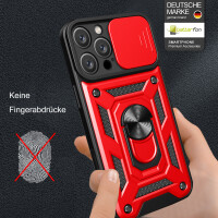 Panzer Hülle iPhone 16 Pro Handyhülle Kameraschutz Ringhalter Rot