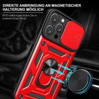 Panzer Hülle iPhone 16 Pro Handyhülle Kameraschutz Ringhalter Rot