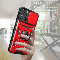 Panzer Hülle iPhone 16 Pro Handyhülle Kameraschutz Ringhalter Rot