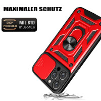 Panzer Hülle iPhone 16 Pro Handyhülle Kameraschutz Ringhalter Rot
