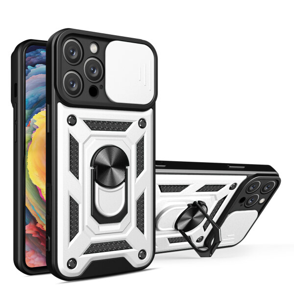 Handyhülle für Apple iPhone 16 Pro – Ring Panzer Case Silber