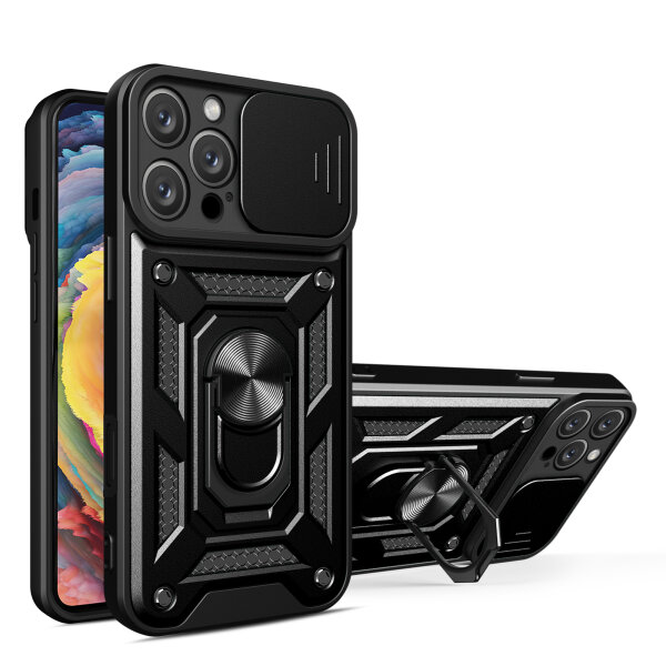 Handyhülle für Apple iPhone 16 Pro Max – Ring Panzer Case Schwarz