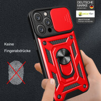 Panzer Hülle iPhone 16 Pro Max Handyhülle mit Kameraschutz Ringhalter Rot