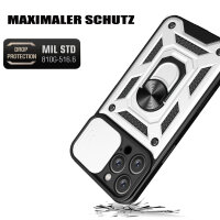 Handyhülle für Apple iPhone 16 Pro Max – Ring Panzer Case Silber