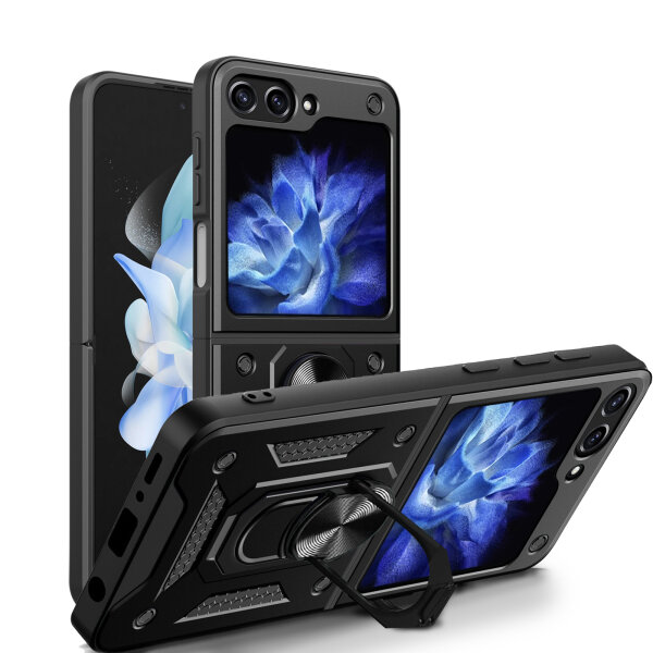 Outdoor Panzer Hülle für Samsung Galaxy Z Flip 6 mit Kameraschutz Ringhalter Schwarz