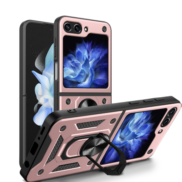Outdoor Panzer Hülle für Samsung Galaxy Z Flip 6 mit Kameraschutz Ringhalter Rosegold