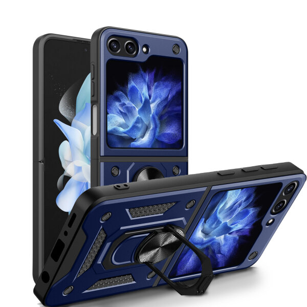 Outdoor Panzer Hülle für Samsung Galaxy Z Flip 6 mit Kameraschutz Ringhalter Blau