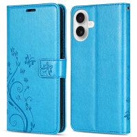 Handyhülle für Apple iPhone 16 – Klapphülle Blume Blau