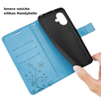 Handyhülle für Apple iPhone 16 – Klapphülle Blume Blau