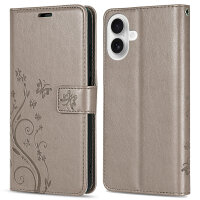 Handyhülle für Apple iPhone 16 – Klapphülle Blume Grau