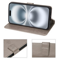 Handyhülle für Apple iPhone 16 – Klapphülle Blume Grau