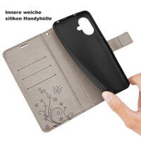 Handyhülle für Apple iPhone 16 – Klapphülle Blume Grau