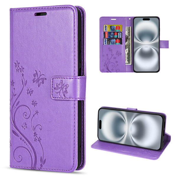 Handyhülle für Apple iPhone 16 – Klapphülle Blume Lila