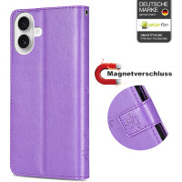 Handyhülle für Apple iPhone 16 – Klapphülle Blume Lila