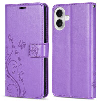 Handyhülle für Apple iPhone 16 – Klapphülle Blume Lila