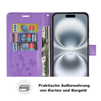 Handyhülle für Apple iPhone 16 – Klapphülle Blume Lila