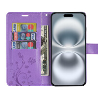 Handyhülle für Apple iPhone 16 – Klapphülle Blume Lila