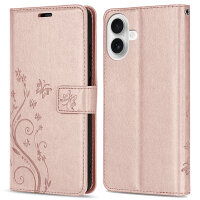 Handyhülle für Apple iPhone 16 – Klapphülle Blume Roségold