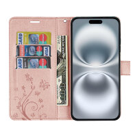 Handyhülle für Apple iPhone 16 – Klapphülle Blume Roségold