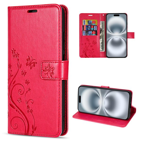 Handyhülle für Apple iPhone 16 – Klapphülle Blume Rot