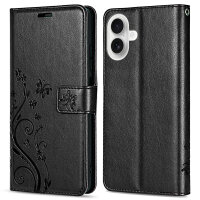 Handyhülle für Apple iPhone 16 – Klapphülle Blume Schwarz