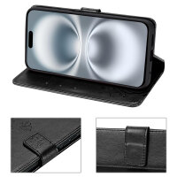 Handyhülle für Apple iPhone 16 – Klapphülle Blume Schwarz