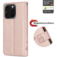 Handyhülle für Apple iPhone 16 Pro – Klapphülle Blume Roségold