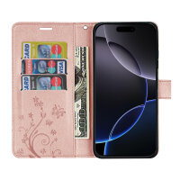 Handyhülle für Apple iPhone 16 Pro – Klapphülle Blume Roségold