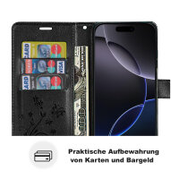 Handyhülle für Apple iPhone 16 Pro – Klapphülle Blume Schwarz