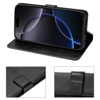 Handyhülle für Apple iPhone 16 Pro – Klapphülle Blume Schwarz