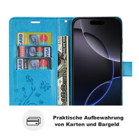 Handyhülle für Apple iPhone 16 Pro – Klapphülle Blume Blau