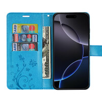 Hülle für iPhone 16 Pro Handy Tasche Handyhülle Schutzhülle Klapphülle Blau