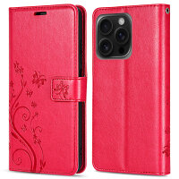 Handyhülle für Apple iPhone 16 Pro – Klapphülle Blume Rot
