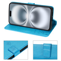 Handyhülle für Apple iPhone 16 Plus – Klapphülle Blume Blau