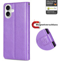 Handyhülle für Apple iPhone 16 Plus – Klapphülle Blume Grau