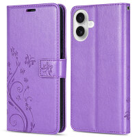 Handyhülle für Apple iPhone 16 Plus – Klapphülle Blume Grau