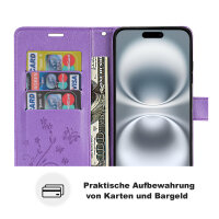 Handyhülle für Apple iPhone 16 Plus – Klapphülle Blume Grau